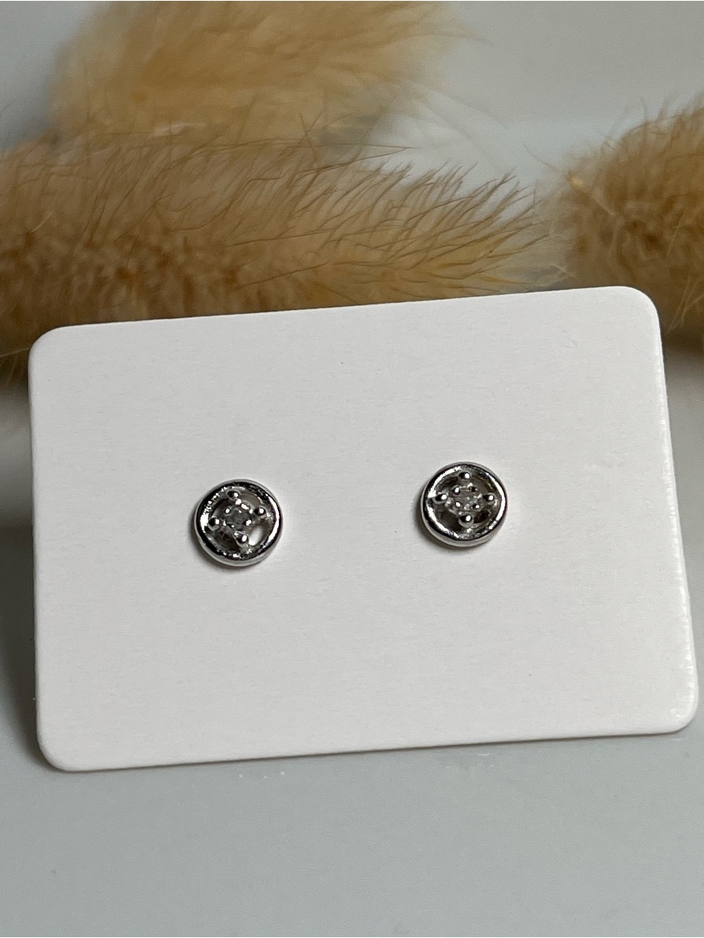 Solid 925 Sterling Silver Tiny Genuine Diamond Stud Push Back Earrings